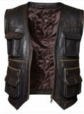 Brown Trucker Pocketed Leather Vest