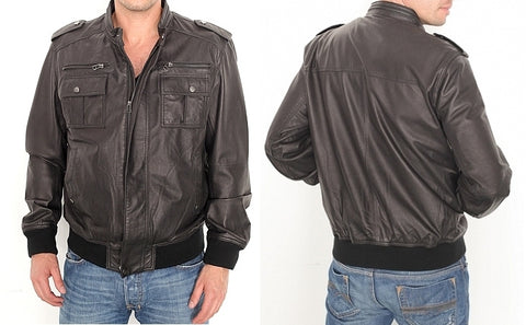 Front Double Pocketed Leather Jacket jst25 - leather1142