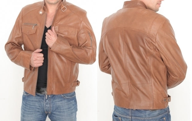 Double Pocketed Leather Jacket jst24 - leather1142